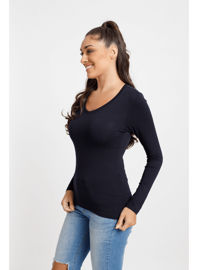 blusa basica manga longa visco decote v linha leve 2