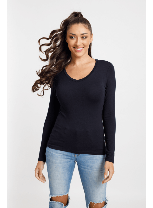 blusa basica manga longa visco decote v linha leve 3
